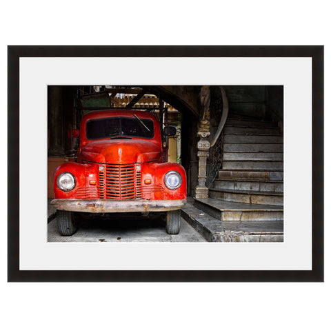 Image shown in Black Onyx frame with white mat. Vintage Red Truck, photographed by Vincent Versace.