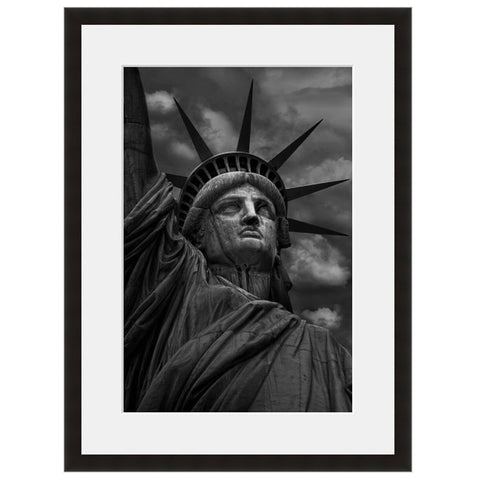Image shown in Black Onyx frame with white mat. Statue Of Liberty, Ellis Island, New York City, New York, photographed in color by Vincent Versace.